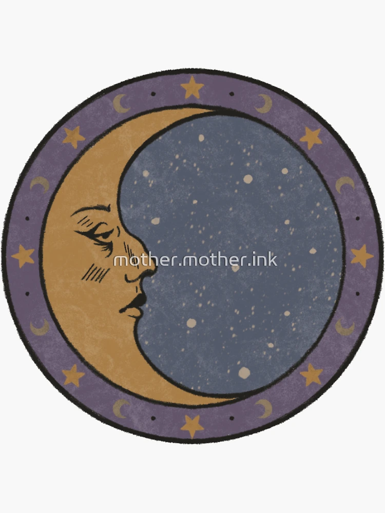 Aperçu 3 sur 3. Sticker avec l'œuvre Croissant de lune capricieux créée et vendue par mother.mother.ink.