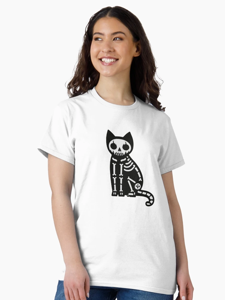 Imagen 3 de 7, Camiseta clásica con la obra Esqueleto de Gato Negro, Halloween, diseñada y vendida por Monies-Designs.