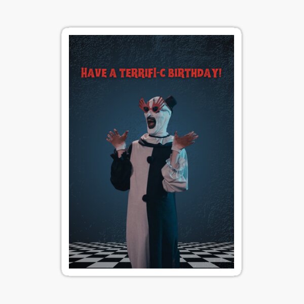 Aperçu de l'œuvre Carte d'anniversaire Terrifier Art le clown créée et vendue par giftsbyliv.