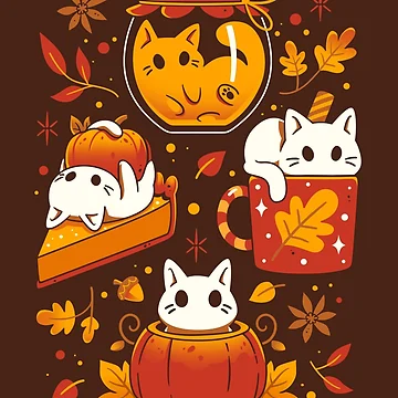 Artwork thumbnail, Pumpkin Party Kittens - Fall Cats by Snouleaf