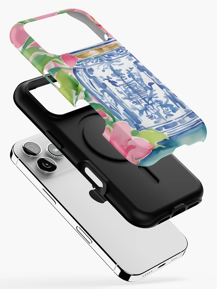 Thumbnail 2 of 4, iPhone Case, Chinoiserie jar and pink lilies designed and sold by SophieClimaArt.