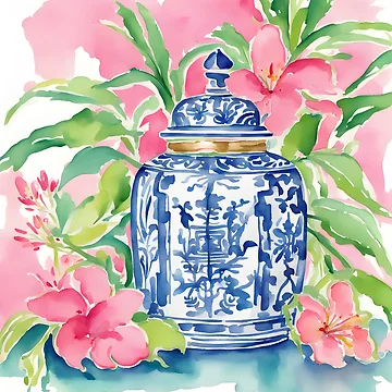 Artwork thumbnail, Chinoiserie jar and pink lilies by SophieClimaArt