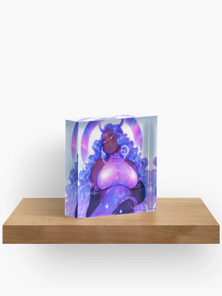 Aperçu 2 sur 5. Bloc acrylique avec l'œuvre Belle Fille Anime Violette Brillante créée et vendue par bubblegoth.