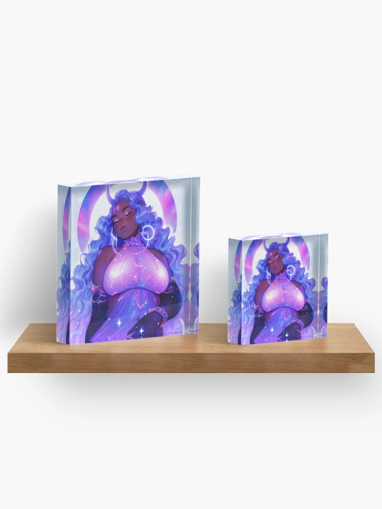 Aperçu 3 sur 5. Bloc acrylique avec l'œuvre Belle Fille Anime Violette Brillante créée et vendue par bubblegoth.