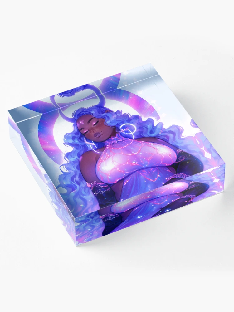 Aperçu 4 sur 5. Bloc acrylique avec l'œuvre Belle Fille Anime Violette Brillante créée et vendue par bubblegoth.