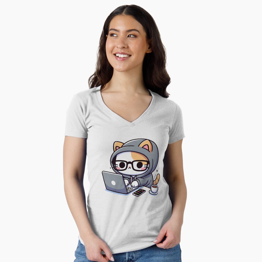 Vista previa del artículo con la obra «Camiseta entallada de cuello en V», diseñado y vendido por PuffPuffPrint.