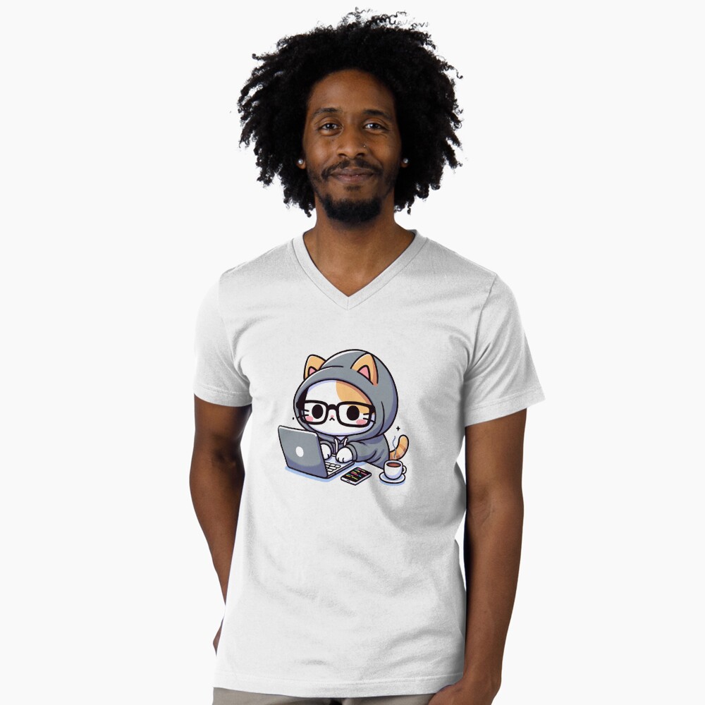 Vista previa del artículo con la obra «Camiseta de cuello en V», diseñado y vendido por PuffPuffPrint.