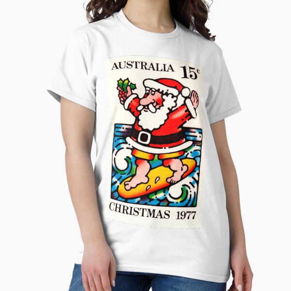 Item preview, Sello navideño vintage de Papá Noel surfista de 1977 designed and sold by recuni.