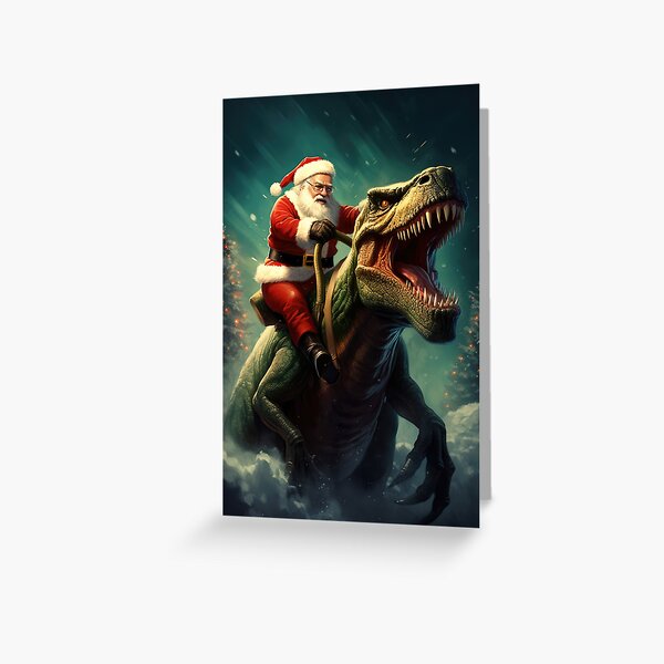 Item preview, Papá Noel montando un dinosaurio T-Rex en Navidad designed and sold by OddCorro.