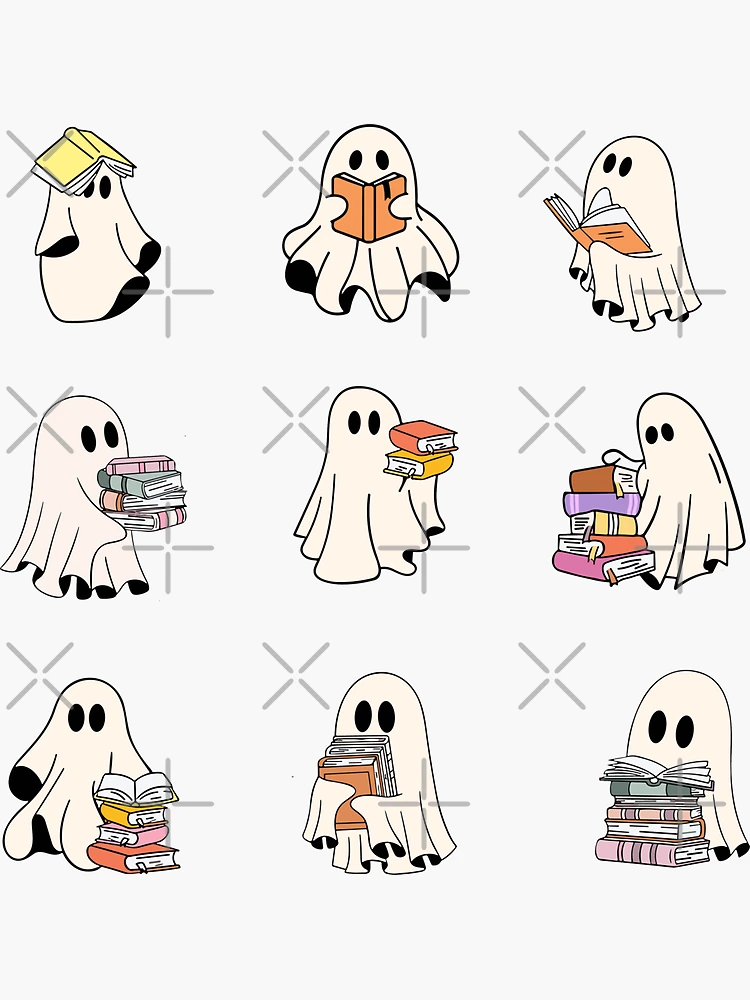Aperçu 3 sur 3. Sticker avec l'œuvre Feuille de lecture Fantôme Fantômes mignons Pack de lecture Ensemble de livres Spooky Book Lovers Idées cadeaux créée et vendue par StickyBook.
