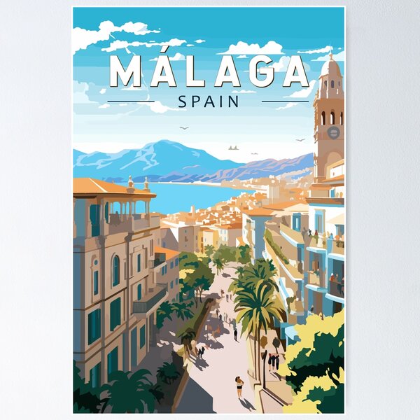 Aperçu de l'œuvre Malaga Espagne Voyage Art Vintage créée et vendue par KrisSidDesigns.
