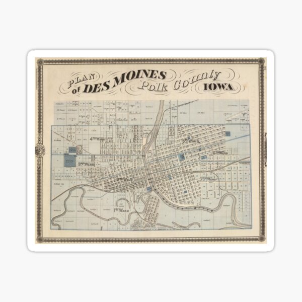 Aperçu de l'œuvre Carte Vintage de Des Moines IA (1875) créée et vendue par BravuraMedia.
