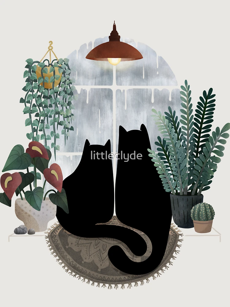 Aperçu 6 sur 6. Sweat à capuche oversize premium avec l'œuvre Chats des jours de pluie (sur blanc) créée et vendue par littleclyde.