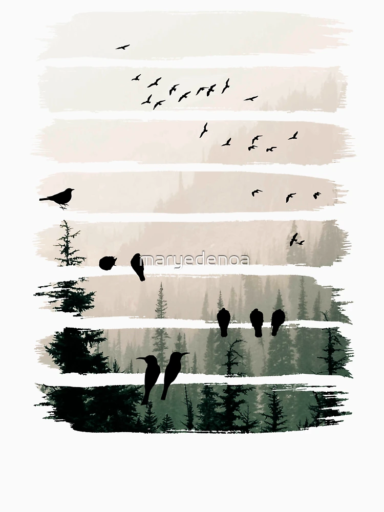 Aperçu 7 sur 7. T-shirt classique avec l'œuvre Oiseaux observant les oiseaux au coucher du soleil créée et vendue par maryedenoa.