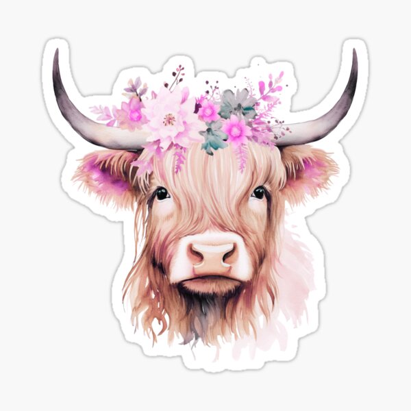 Aperçu de l'œuvre Highland Cow Fleurs sauvages douces Boho créée et vendue par LionessLove.