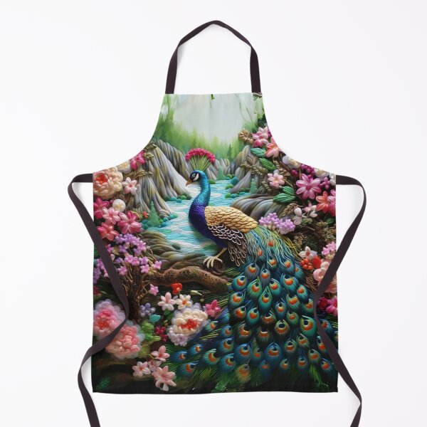Item preview, Embroidery Style Print of Peacock In Wildflowers designed and sold by NDMDesignStudio.