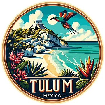 Aperçu de l'œuvre Autocollant de voyage Tulum Mexique - Autocollant de plage vibrante et de ruines mayas de carshapes