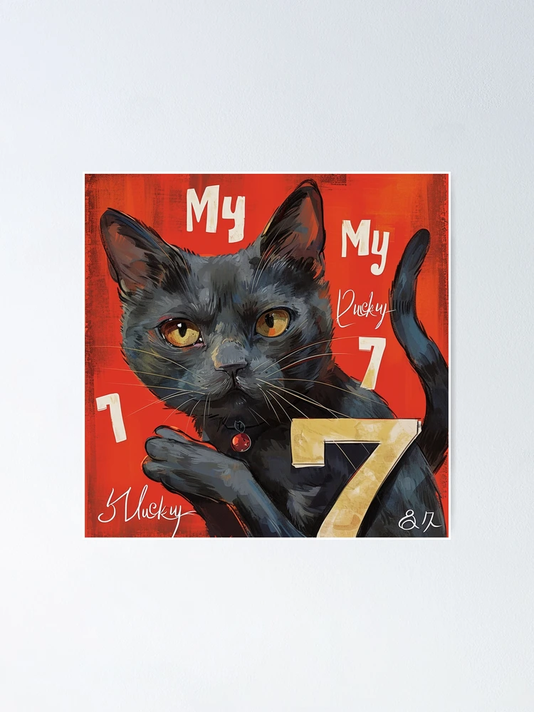 Thumbnail 1 of 3, Poster, My Lucky Cat Number 7 designed and sold by Ryslissa.