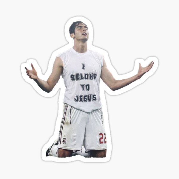 Aperçu de l'œuvre Ricardo Kaka portant un t-shirt autocollant " J'appartiens à Jésus " pour les amoureux du football créée et vendue par PharaonicArtist.