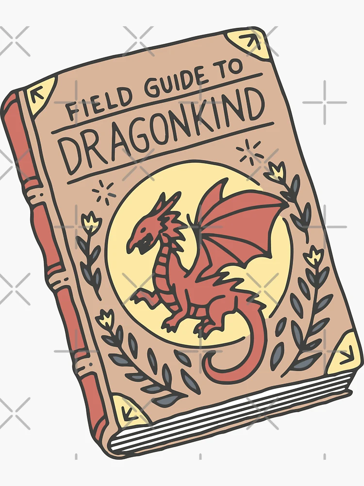 Aperçu 3 sur 3. Sticker avec l'œuvre Guide de terrain du livre de dragon de la Quatrième Aile pour l'espèce draconique créée et vendue par treewitheyes.
