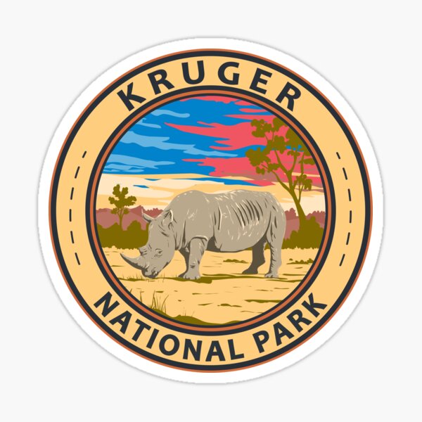 Item preview, Insignia de arte de viaje del rinoceronte blanco del Parque Nacional Kruger designed and sold by KrisSidDesigns.