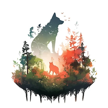 Artwork thumbnail, wolf silhouette forest by skateras