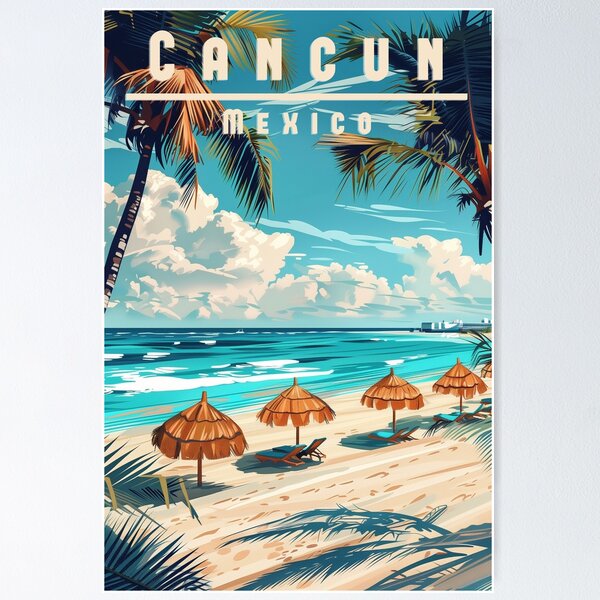 Artikelvorschau, Retro Reiseposter Cancun Mexiko - Entdecken Sie das Paradies an der Riviera Maya! entworfen und verkauft von StrasserArt.