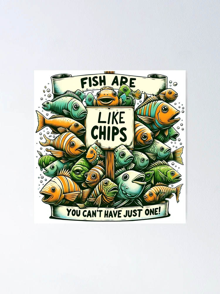Thumbnail 1 of 3, Poster, Fish are like chips - funny saying designed and sold by FinFriends.