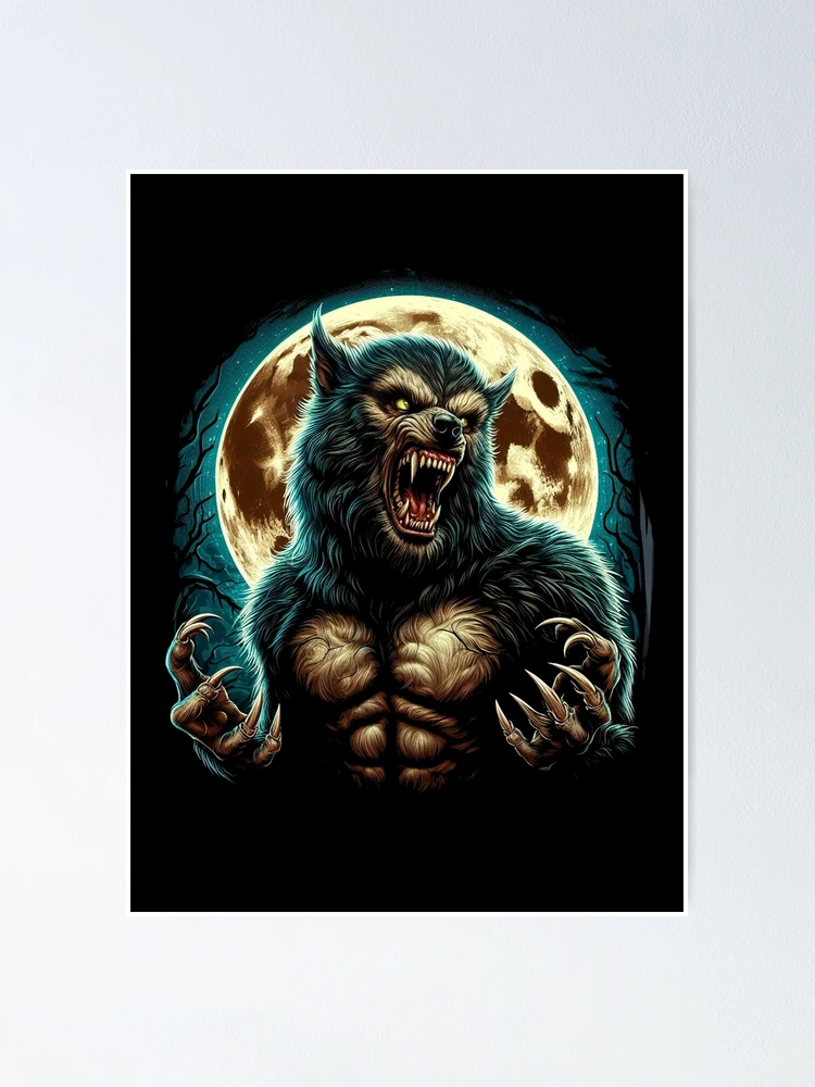 Imagen 1 de 3, Póster con la obra Noche de luna de hombre lobo para amantes de Halloween, diseñada y vendida por American Artist Designs.