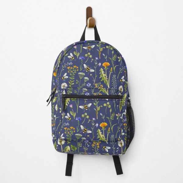 Item preview, Bees and wildflowers / Dark blue designed and sold by MirabellePrint.