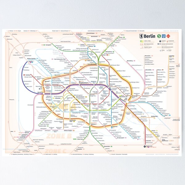 Aperçu de l'œuvre Nouvelle carte des itinéraires de transport en commun rapide de Berlin (2 avril 2024) créée et vendue par Pasha Omelekhin.