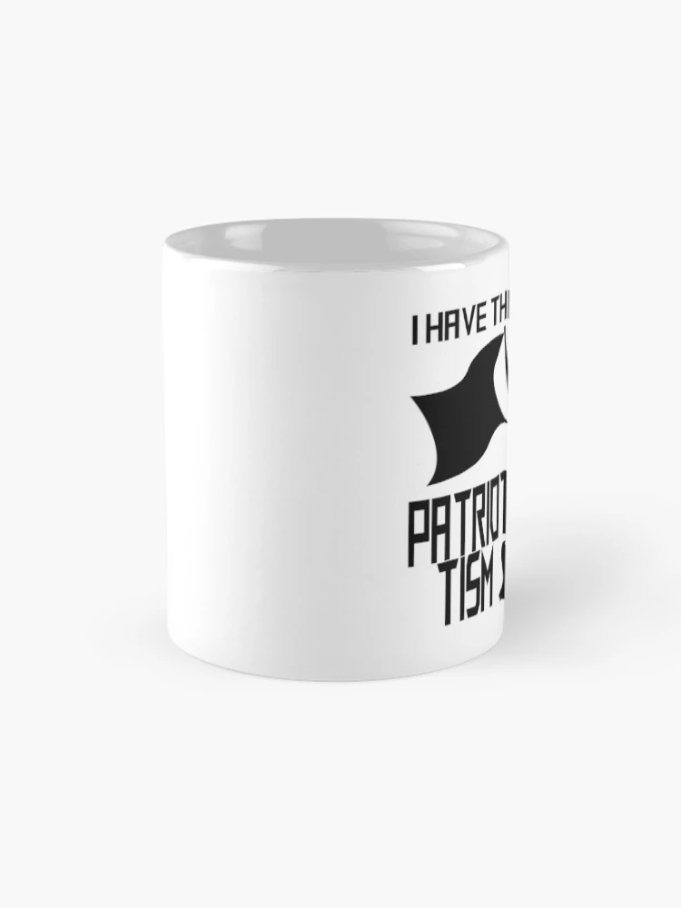 Imagen 4 de 6, Taza de café con la obra Tengo el Patriotismo en Negro., diseñada y vendida por ArcaneArtsProps.