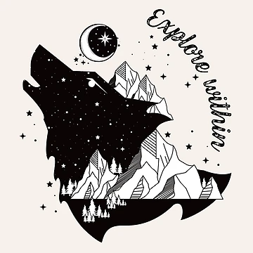 Imagen de la obra Cita de exploración inspiradora del lobo aullador celestial de MonochromeEcho