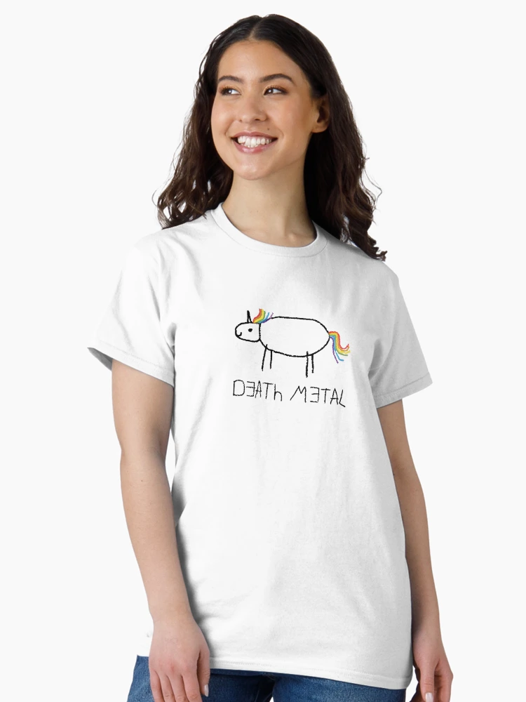 Aperçu 3 sur 7. T-shirt classique avec l'œuvre Death Metal Licorne créée et vendue par Superhygh.