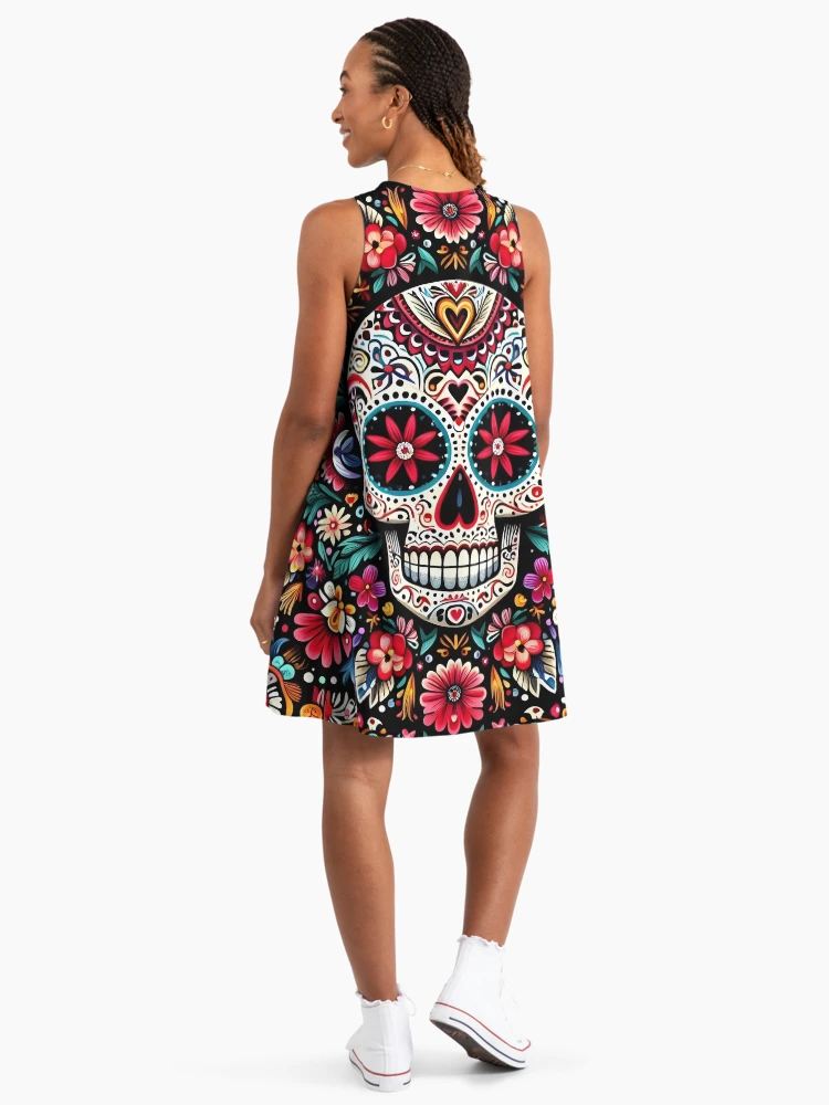 Imagen 4 de 5, Vestido acampanado con la obra Calavera mexicana, diseñada y vendida por edleon.