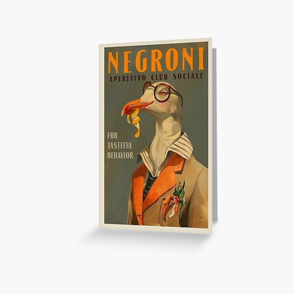 Artikelvorschau, Vintage Art Deco Negroni Poster einer ausgefallenen Möwe entworfen und verkauft von The Whiskey Ginger Design Shop.