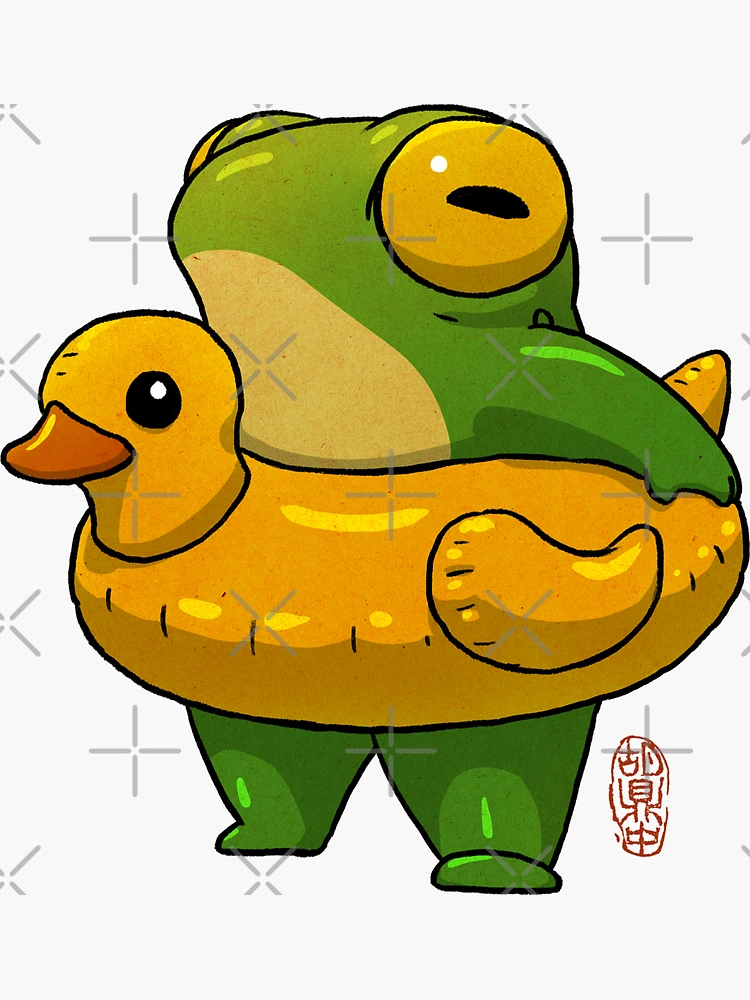 Imagen 3 de 3, Pegatina con la obra lindo horario de verano patito rana piscina flotador obra de arte estilo asiático, diseñada y vendida por DingHuArt.