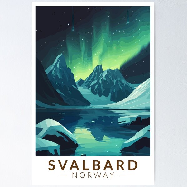 Artikelvorschau, Svalbard Norwegen Nordlichter Reisekunst Vintage entworfen und verkauft von KrisSidDesigns.