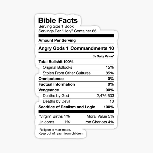 Artikelvorschau, Bibel Fakten Nutrition Value Label entworfen und verkauft von Paul Foreman.