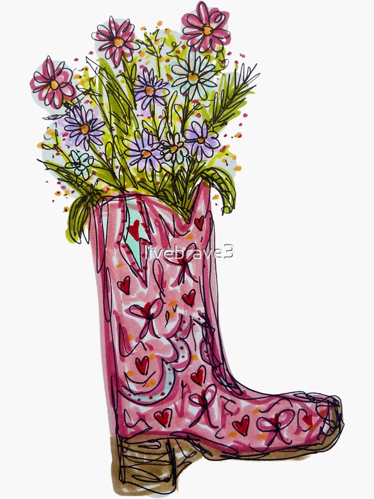 Thumbnail 3 von 3, Sticker, Blumen im rosa Cowboystiefel designt und verkauft von livebrave3.