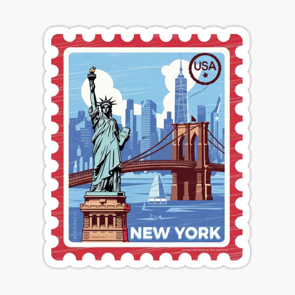 Aperçu de l'œuvre Timbre de la ville de New York, voyage aux États-Unis créée et vendue par TulipaGraphics.