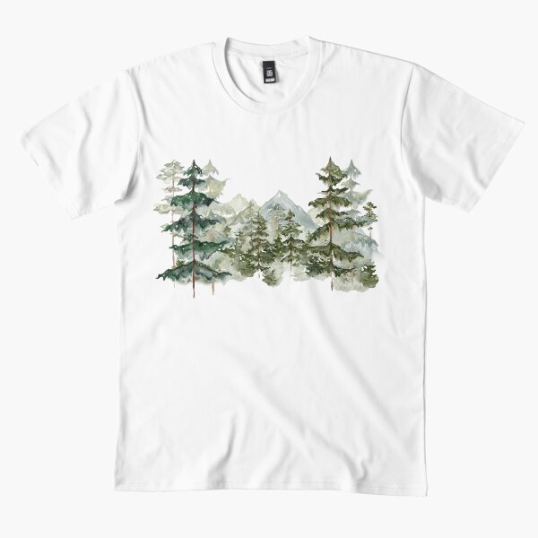 Item preview, Acuarela bosque de pinos y montaña estética gráfica designed and sold by Nature Hues.