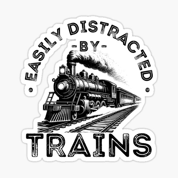 Aperçu de l'œuvre Facilement distrait par les trains, conception de passionné de chemin de fer avec illustration de train vintage créée et vendue par lagunaklein.