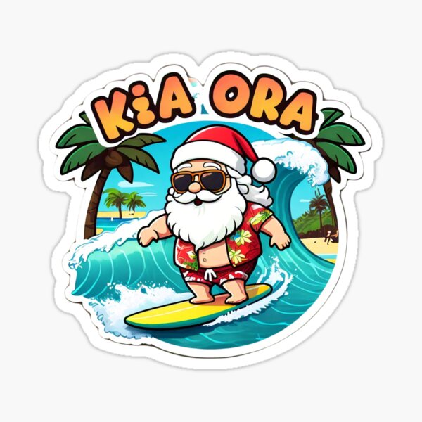 Aperçu de l'œuvre Père Noël surfeur – Kia Ora Vibes créée et vendue par Doug Healey .