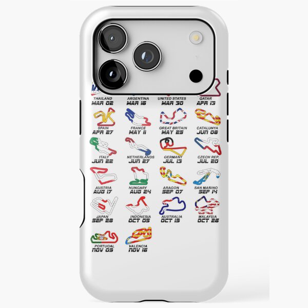 Artikelvorschau, Kalender Saison 2025 MotoGp Rennstrecken Farben weiß entworfen und verkauft von ideasfinder.