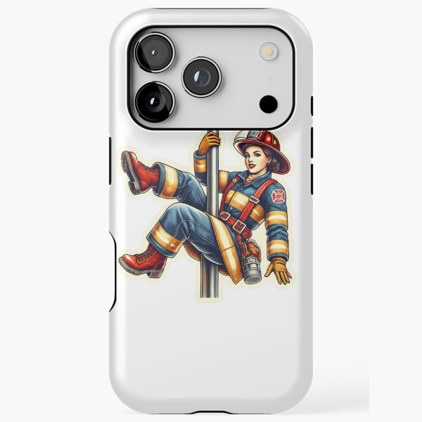 Item preview, Pin-up vintage de bombero femenino en un poste designed and sold by BrinaandPops.