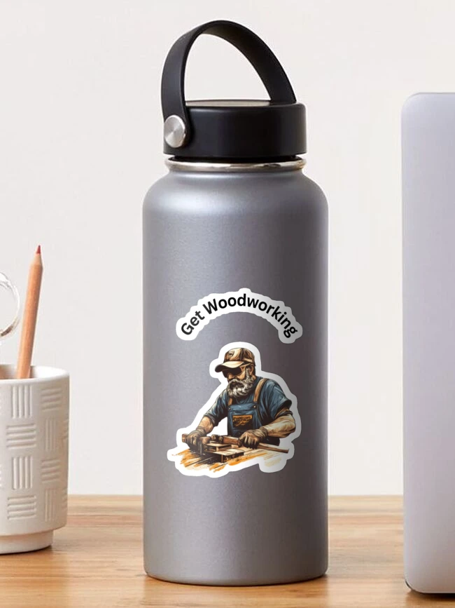 Thumbnail 1 of 3, Sticker, "Master of Woodworking - Rustic Craftsman Design" designed and sold by ValhallaPrint.