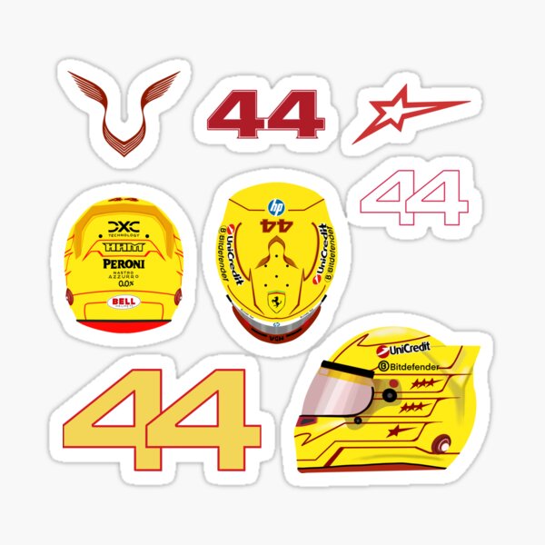 Artikelvorschau, Lewis Hamilton 2025 Ferrari Helm-Aufkleberpaket entworfen und verkauft von Pink Polar F1.