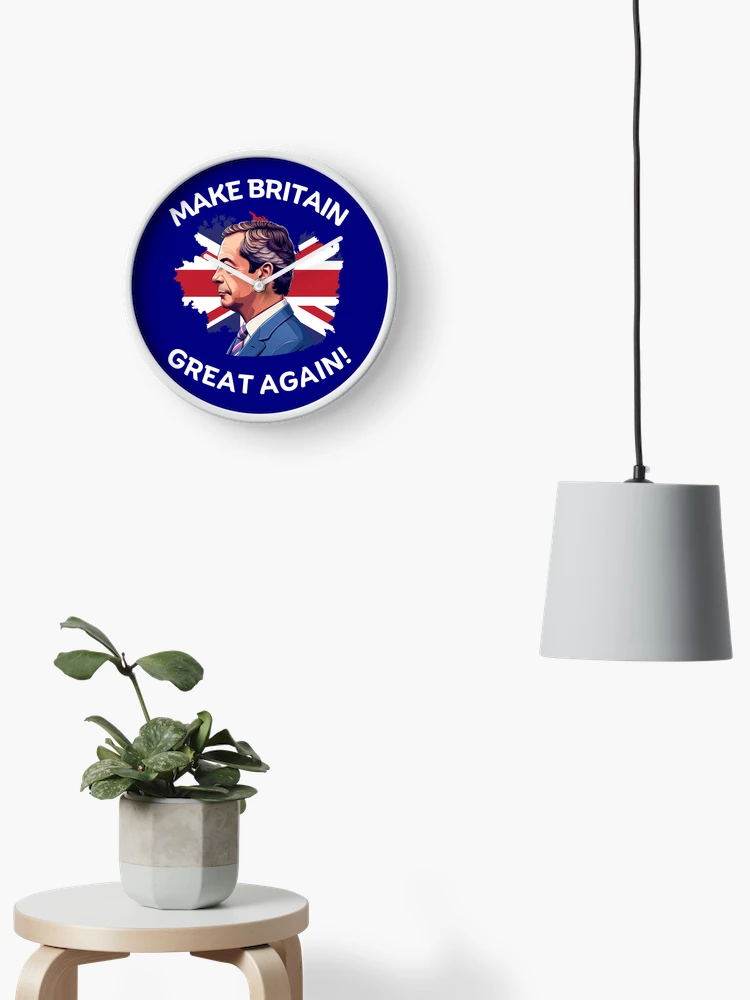 Imagen 2 de 4, Reloj con la obra Hacer que Gran Bretaña vuelva a ser grande Nigel Farage Apoyo, diseñada y vendida por JesterKrewArt.