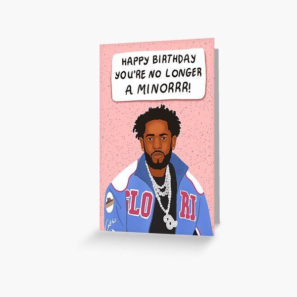 Aperçu de l'œuvre Carte d'anniversaire amusante de Kendrick Lamar créée et vendue par Splendid Scibbles.